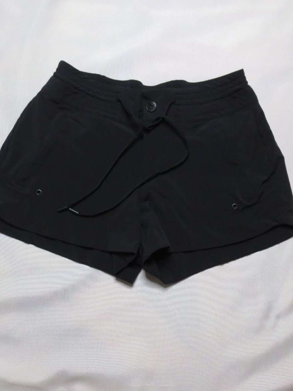 ATHLETA womens SHORTS black POCKETS stretch SNAP drawstring ATHLEISURE SIZE 0